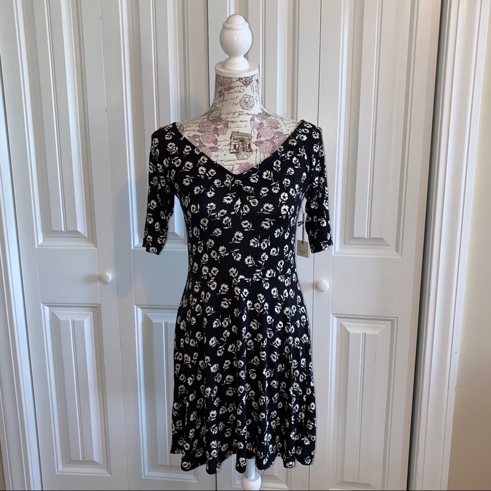 Black with cream colored flowers dress